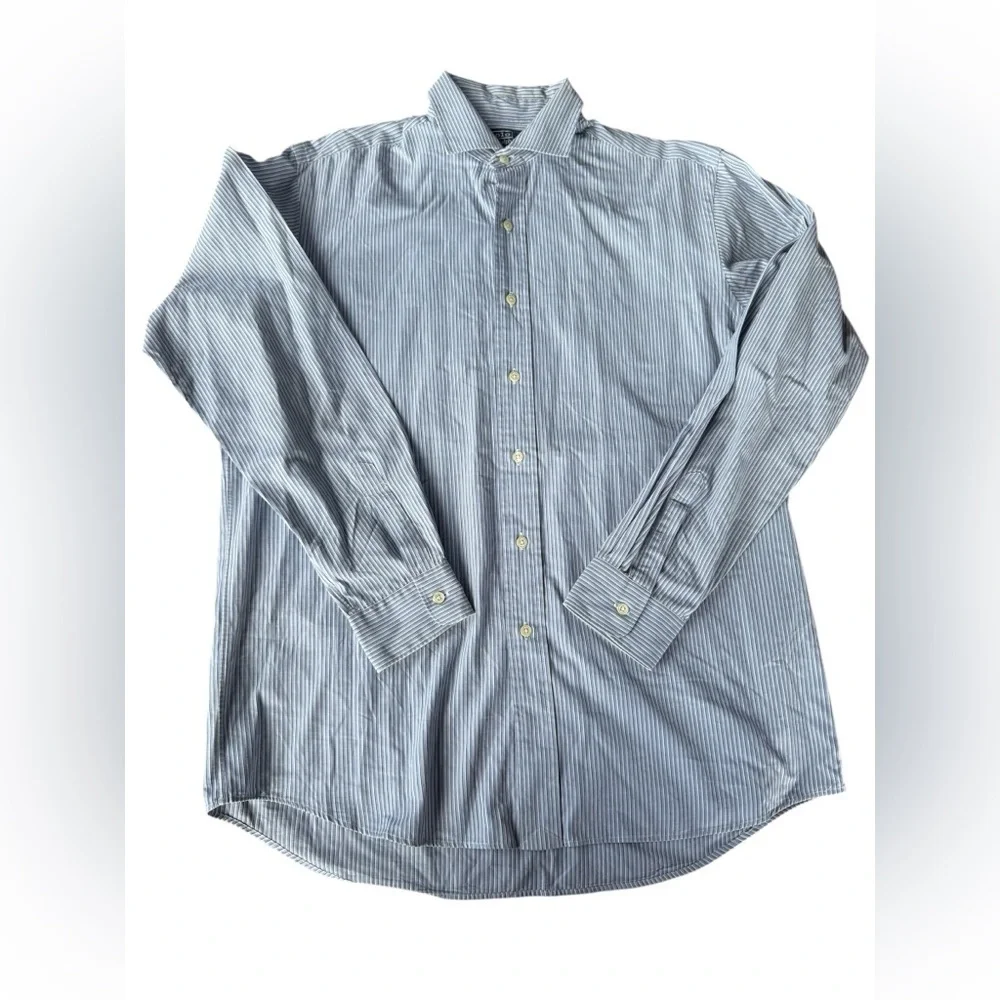 Polo Ralph Lauren Mens Size M Blue Striped Two Ply Cotton Button Up Shirt